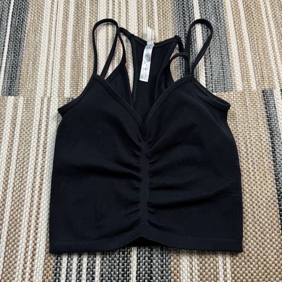 Free People Double The Fun Black Ribbed‎ V-Neck Tank Top Size M/L Women - Picture 2 of 9